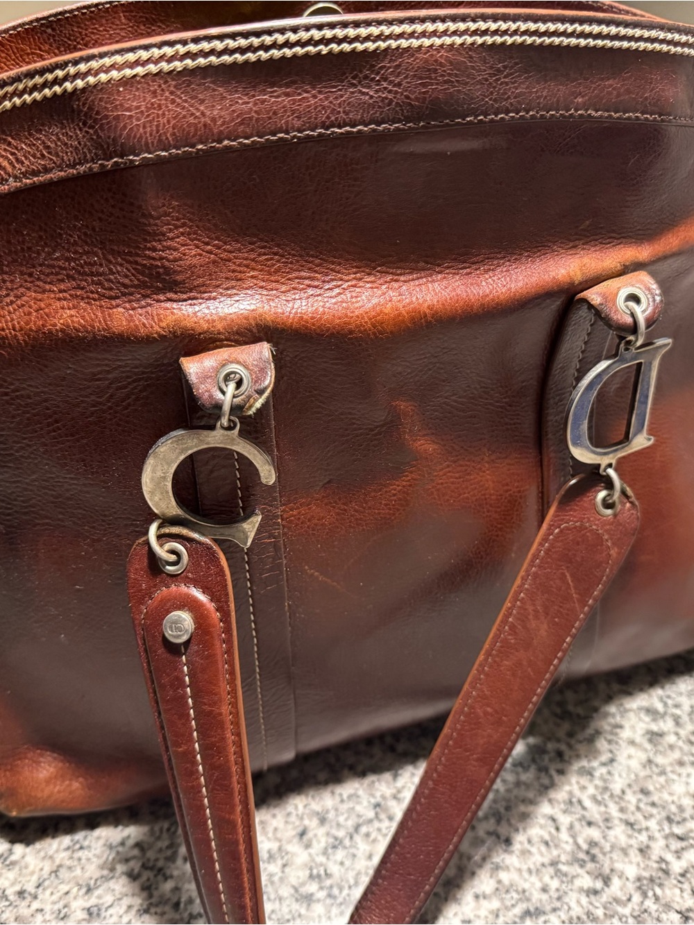 Dior Brown Leather Tote with Floral Embroidery - Picture 4 of 12